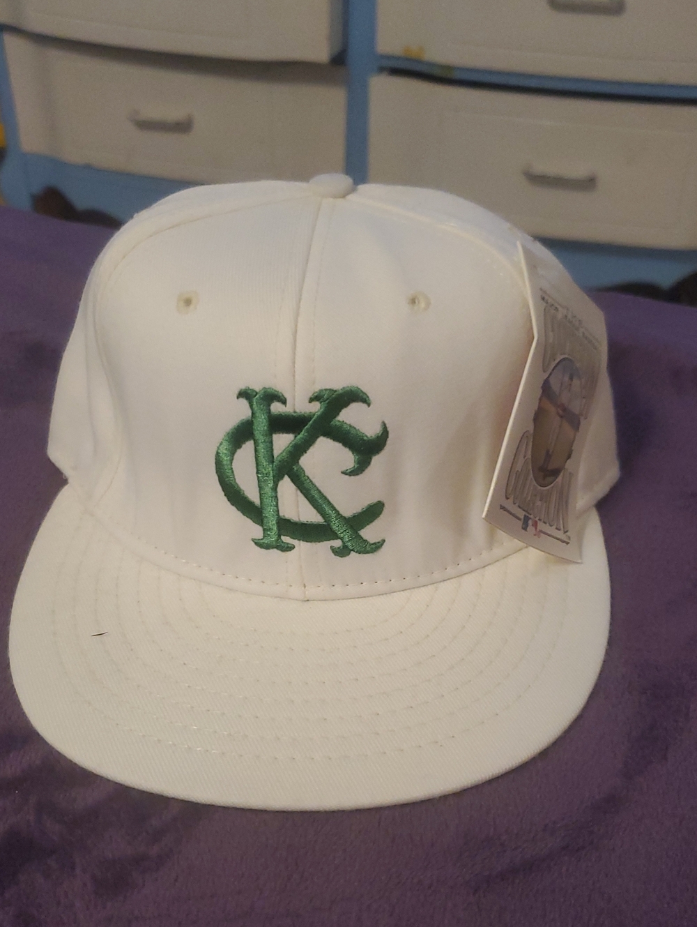 White Snapback Hat with Green KC Embroidery